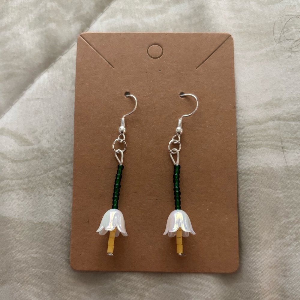 Handmade Floral Beaded Drop Earrings